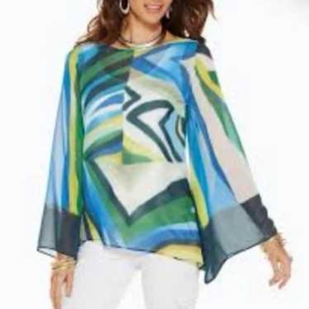 Chicos‎ Travelers New Size 3 XL Blouse Top Chiffon Flowy Geometric Flirty